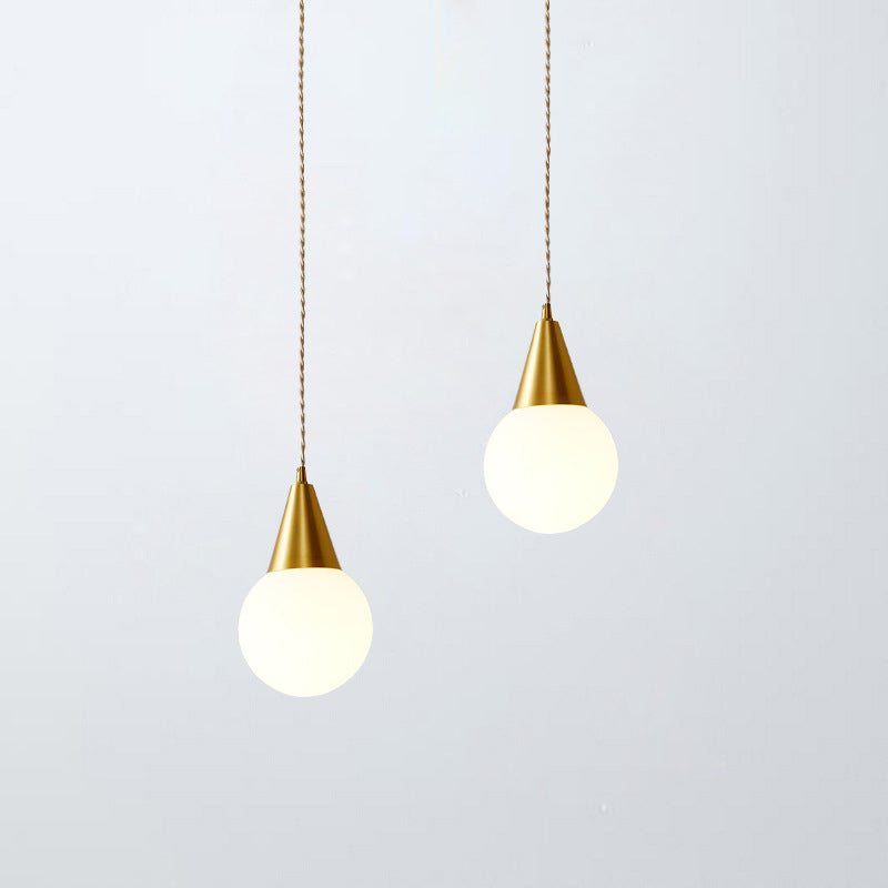 Brass Water-drop Shaped Hanging Light Minimalist 1-Light White Glass Ceiling Pendant