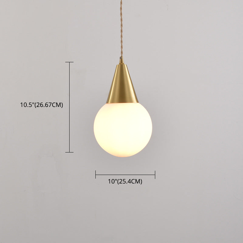 Brass Water-drop Shaped Hanging Light Minimalist 1-Light White Glass Ceiling Pendant