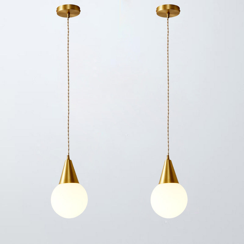 Brass Water-drop Shaped Hanging Light Minimalist 1-Light White Glass Ceiling Pendant