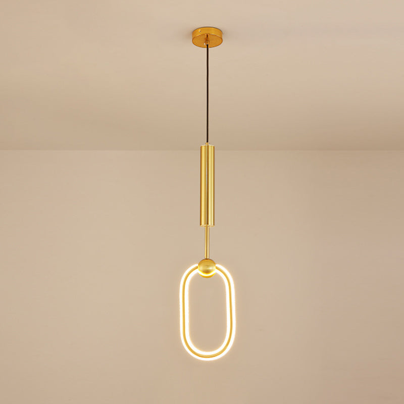 Modern Minimalist Style Linear Ceiling Pendant Light Metal 1 Light Hanging Light in Gold Finish  for Bedroom