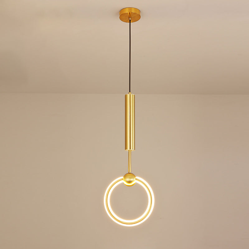 Modern Minimalist Style Linear Ceiling Pendant Light Metal 1 Light Hanging Light in Gold Finish  for Bedroom