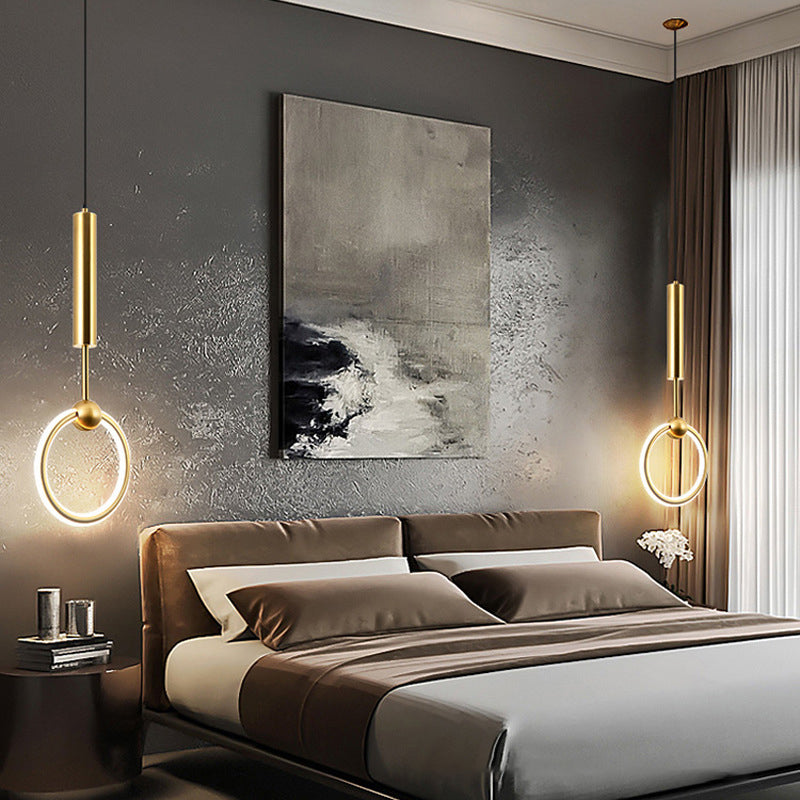 Modern Minimalist Style Linear Ceiling Pendant Light Metal 1 Light Hanging Light in Gold Finish  for Bedroom