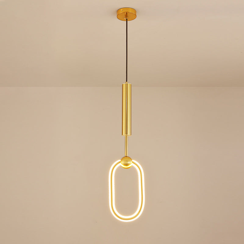 Modern Minimalist Style Linear Ceiling Pendant Light Metal 1 Light Hanging Light in Gold Finish  for Bedroom