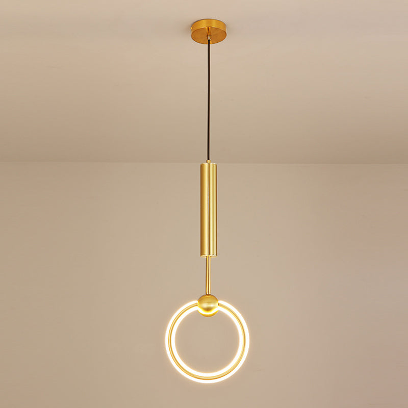 Modern Minimalist Style Linear Ceiling Pendant Light Metal 1 Light Hanging Light in Gold Finish  for Bedroom