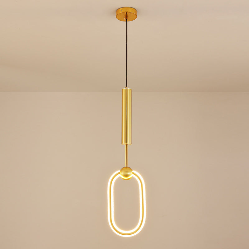 Modern Minimalist Style Linear Ceiling Pendant Light Metal 1 Light Hanging Light in Gold Finish  for Bedroom