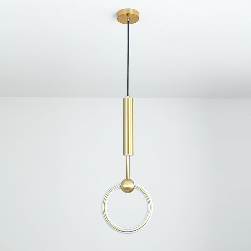 Modern Minimalist Style Linear Ceiling Pendant Light Metal 1 Light Hanging Light in Gold Finish  for Bedroom