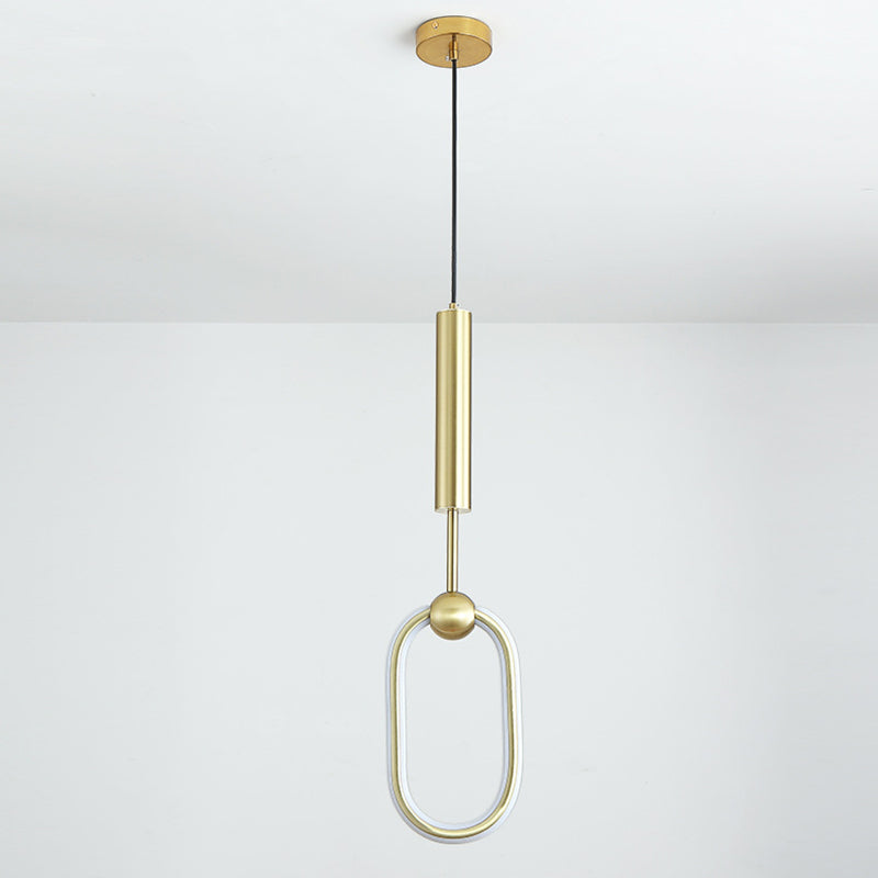 Modern Minimalist Style Linear Ceiling Pendant Light Metal 1 Light Hanging Light in Gold Finish  for Bedroom