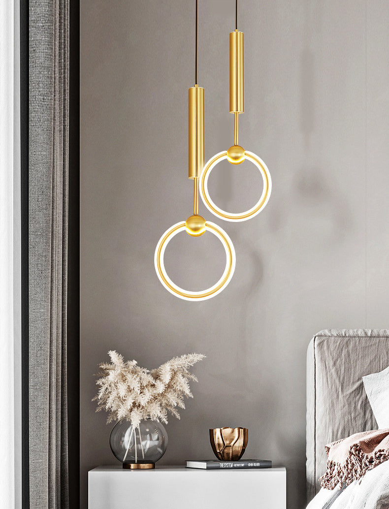 Modern Minimalist Style Linear Ceiling Pendant Light Metal 1 Light Hanging Light in Gold Finish  for Bedroom