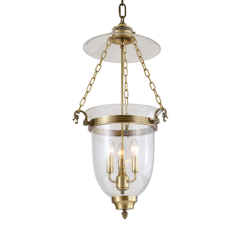 Lampe à lustre en verre transparent colonial 3 têtes