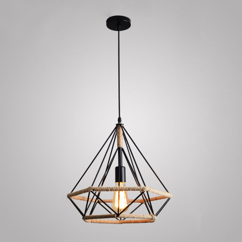 1-Light Geometric Cage Pendant Light Industrial Vintage Style Metal Pendant Light for Dinning Room