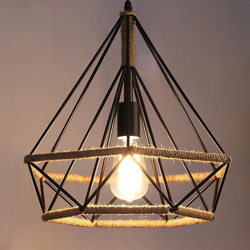 1-Light Geometric Cage Pendant Light Industrial Vintage Style Metal Pendant Light for Dinning Room