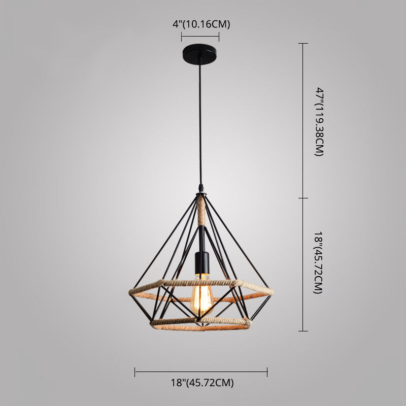 Luce a sospensione a gabbia geometrica a 1 luce Luce a sospensione in metallo in stile vintage per sala da pranzo