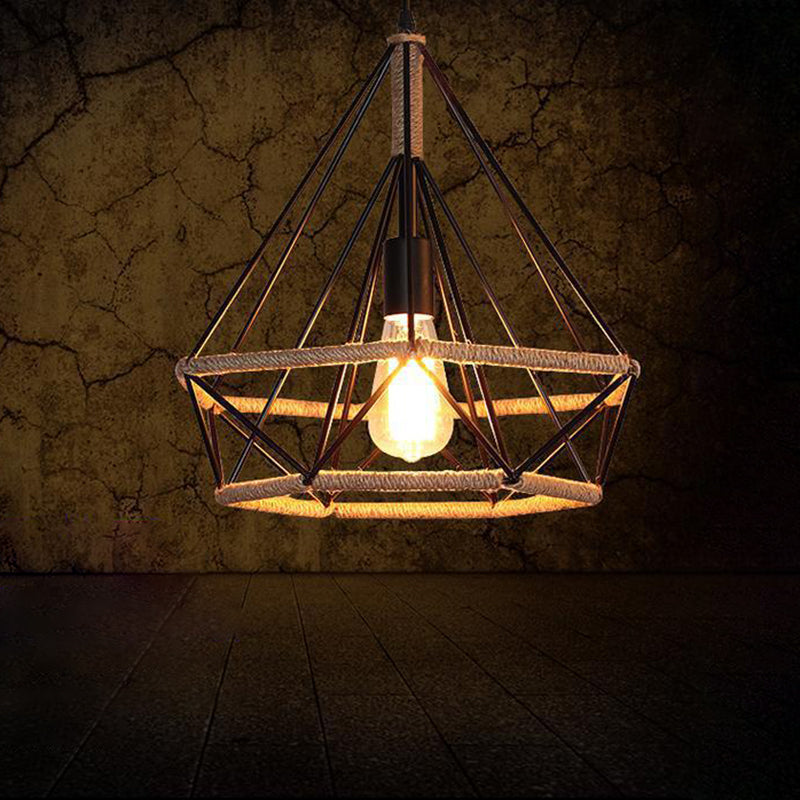 1-Light Geometric Cage Pendant Light Industrial Vintage Style Metal Pendant Light for Dinning Room