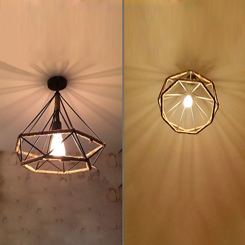 1-Light Geometric Cage Pendant Light Industrial Vintage Style Metal Pendant Light for Dinning Room