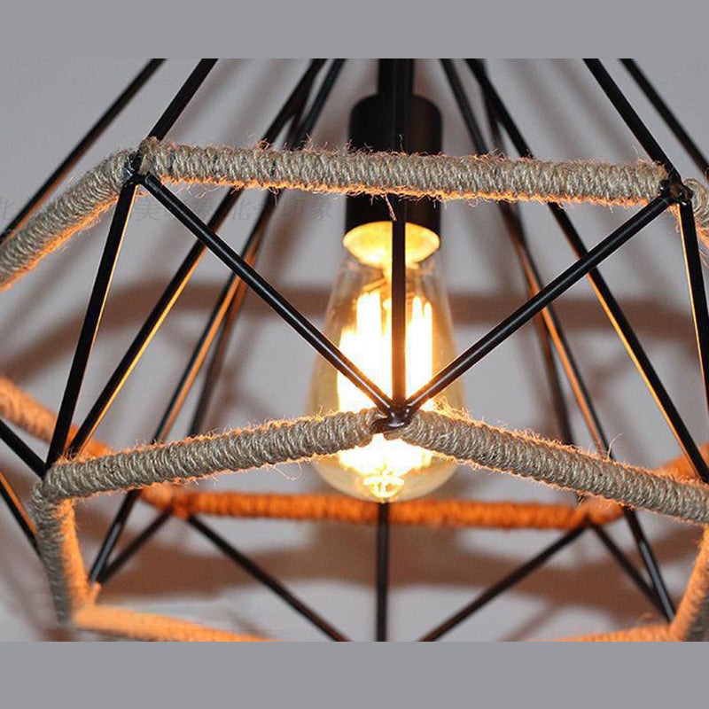 1-Light Geometric Cage Pendant Light Industrial Vintage Style Metal Pendant Light for Dinning Room