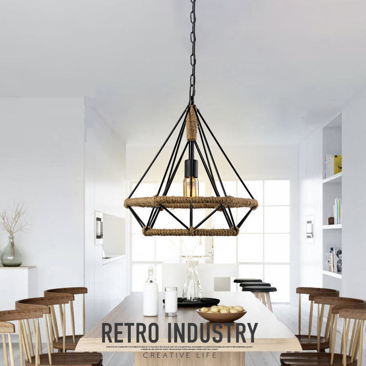 Luce a sospensione a gabbia geometrica a 1 luce Luce a sospensione in metallo in stile vintage per sala da pranzo