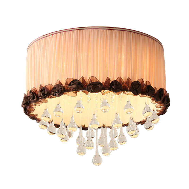 Drum Flush Mount Lamp Modern Waterdrop Crystal Orange Pink/Purple LED Ceiling Light Fixture