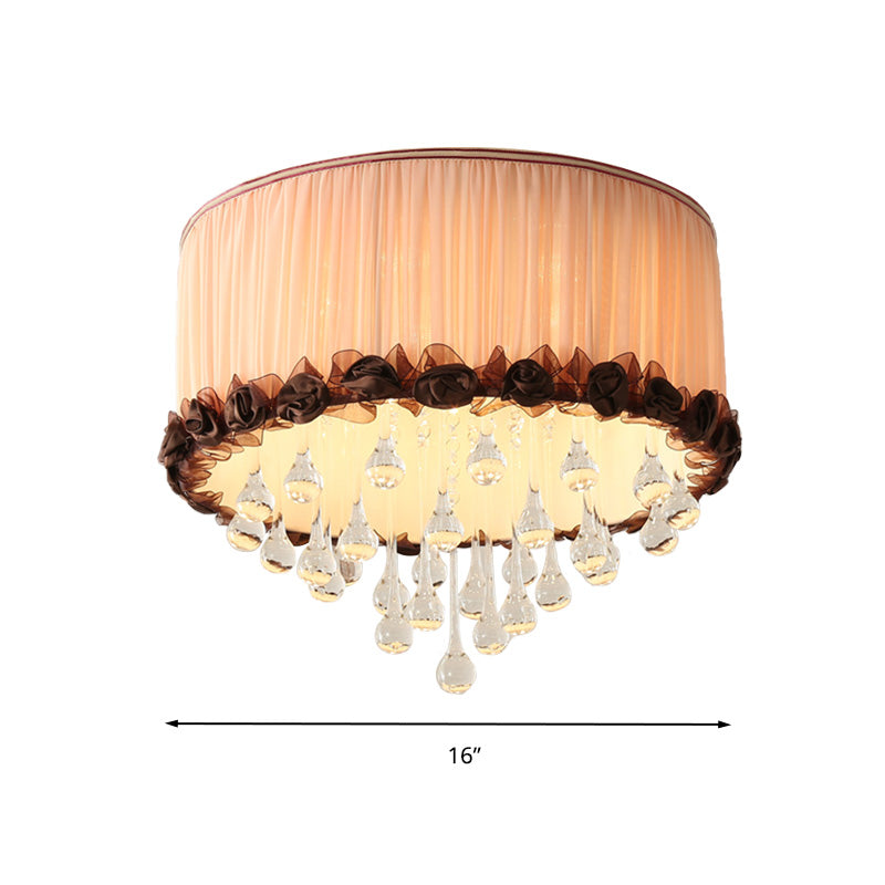 Drum Flush Mount Lamp Modern Waterdrop Crystal Orange Pink/Purple LED Ceiling Light Fixture