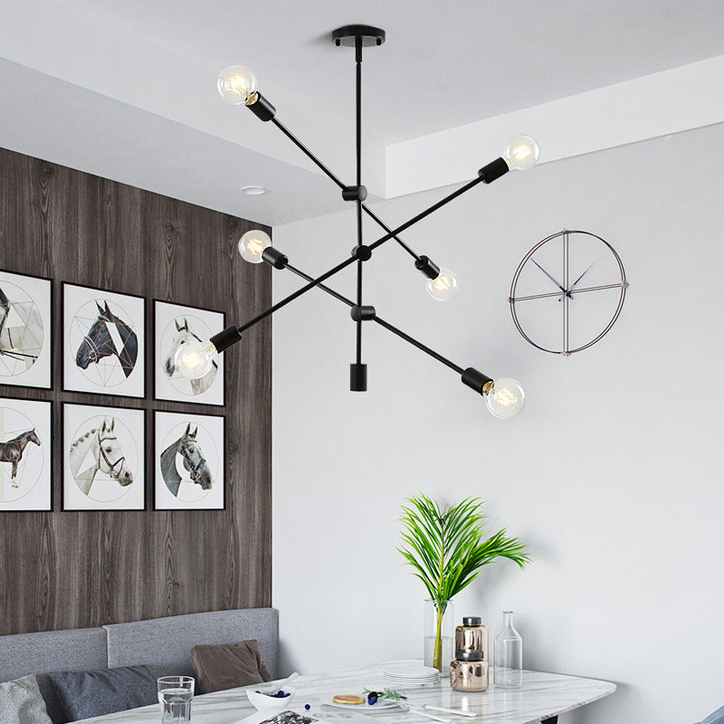 Black Nordic Style Minimalism Chandelier Arm Adjustable 6-lights Molecular Shaped Metal Hanging Light