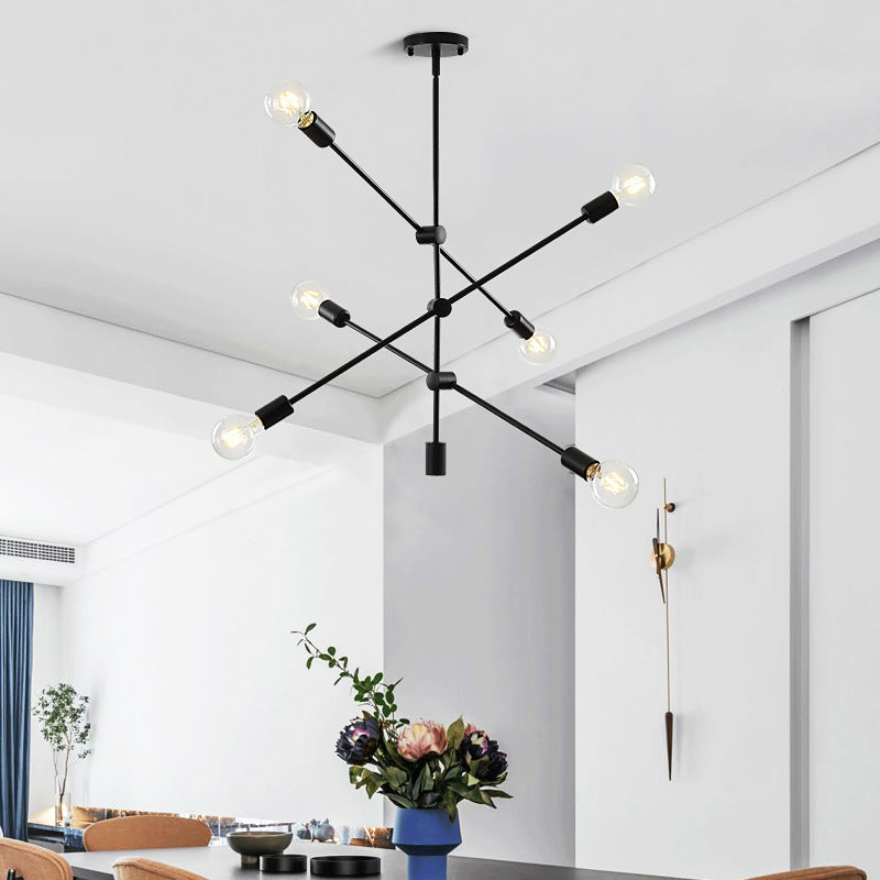 Black Nordic Style Minimalism Chandelier Arm Adjustable 6-lights Molecular Shaped Metal Hanging Light