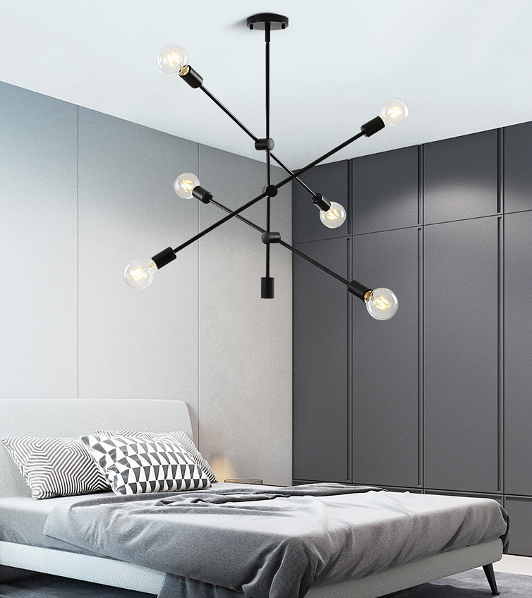 Black Nordic Style Minimalism Chandelier Arm Adjustable 6-lights Molecular Shaped Metal Hanging Light