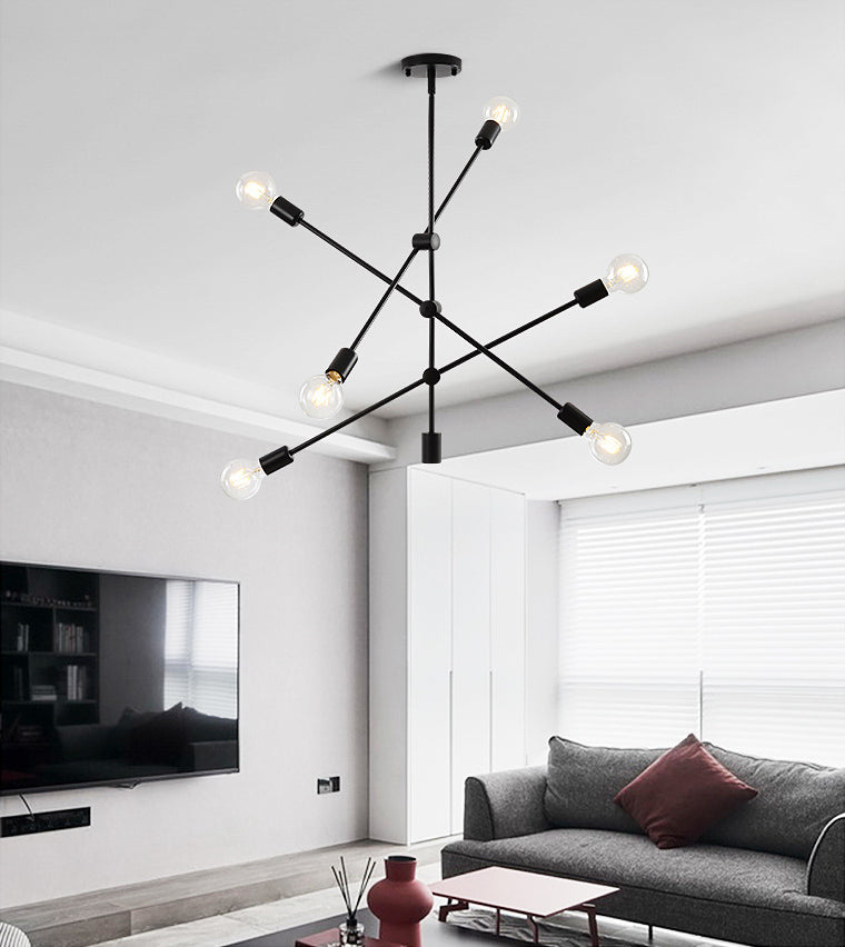 Black Nordic Style Minimalism Chandelier Arm Adjustable 6-lights Molecular Shaped Metal Hanging Light