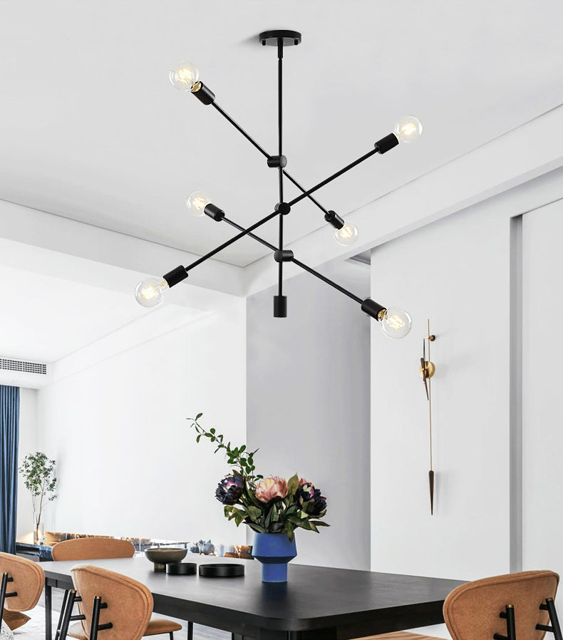 Black Nordic Style Minimalism Chandelier Arm Adjustable 6-lights Molecular Shaped Metal Hanging Light