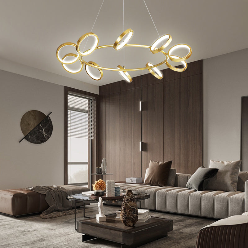 Simplicity Rotating Ring Shaped LED Chandelier Metal Living Room Hanging Light Fixture