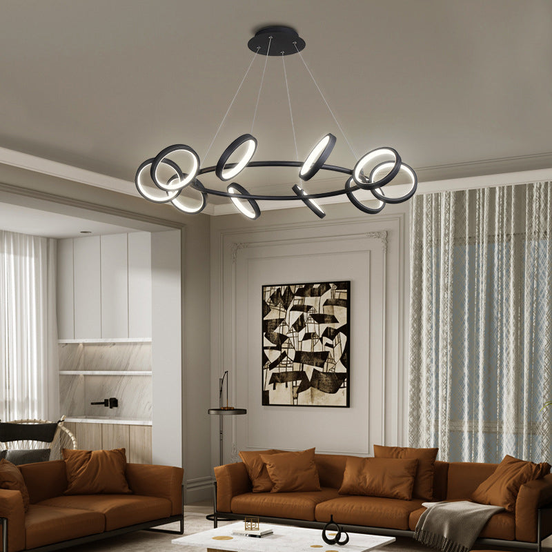 Simplicity Rotating Ring Shaped LED Chandelier Metal Living Room Hanging Light Fixture