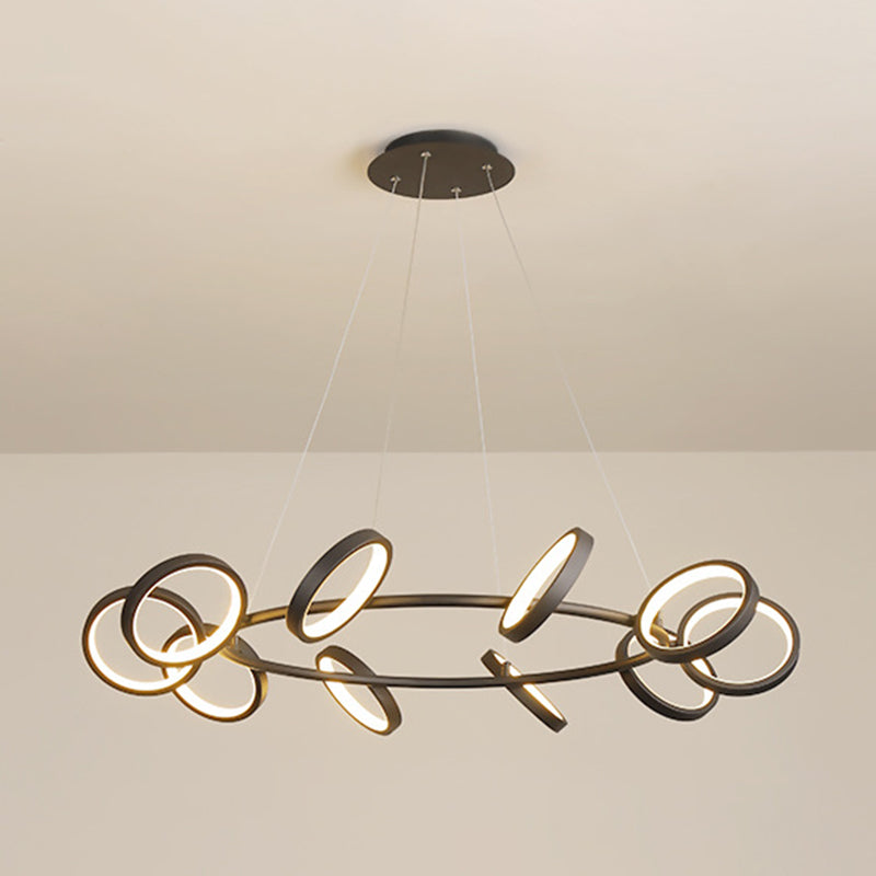 Simplicity Rotating Ring Shaped LED Chandelier Metal Living Room Hanging Light Fixture