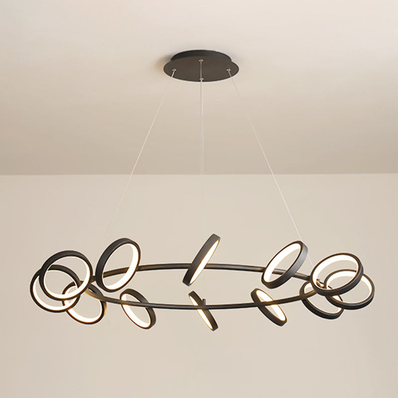 Simplicity Rotating Ring Shaped LED Chandelier Metal Living Room Hanging Light Fixture