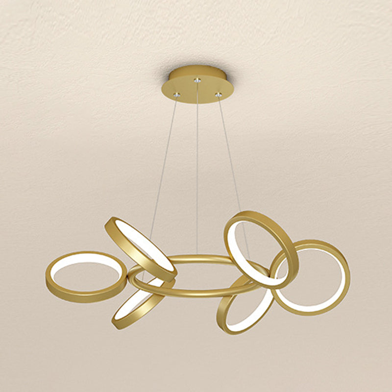 Simplicity Rotating Ring Shaped LED Chandelier Metal Living Room Hanging Light Fixture