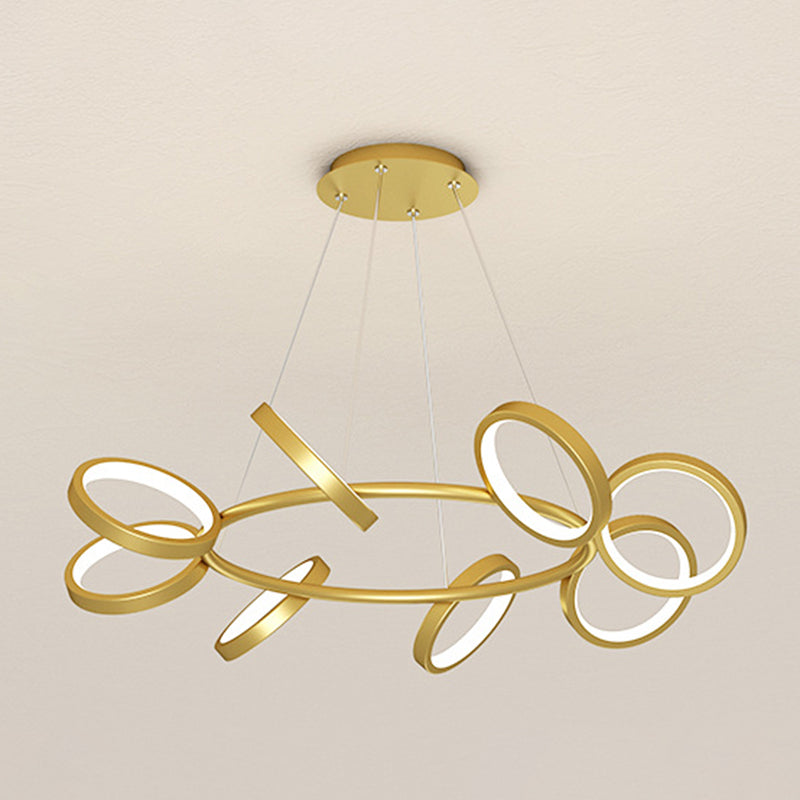 Simplicity Rotating Ring Shaped LED Chandelier Metal Living Room Hanging Light Fixture