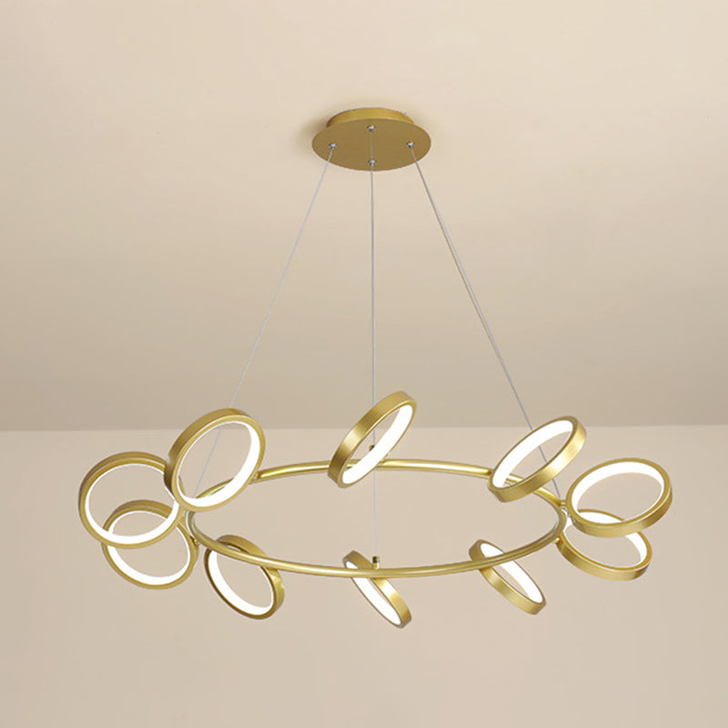 Simplicity Rotating Ring Shaped LED Chandelier Metal Living Room Hanging Light Fixture