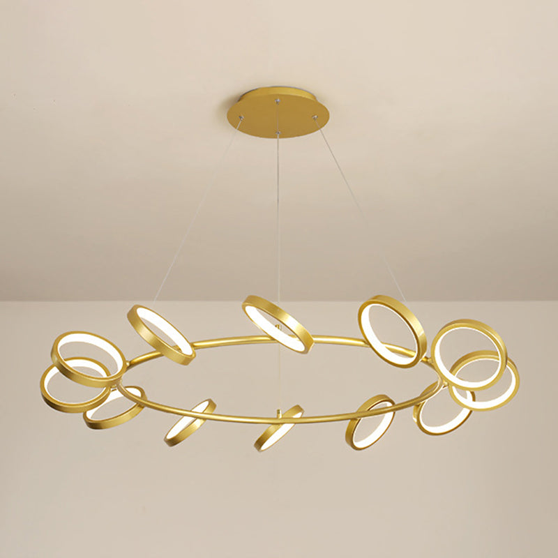 Simplicity Rotating Ring Shaped LED Chandelier Metal Living Room Hanging Light Fixture