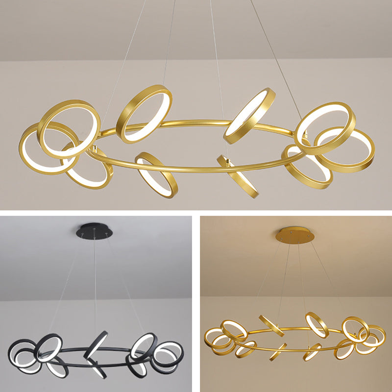 Simplicity Rotating Ring Shaped LED Chandelier Metal Living Room Hanging Light Fixture