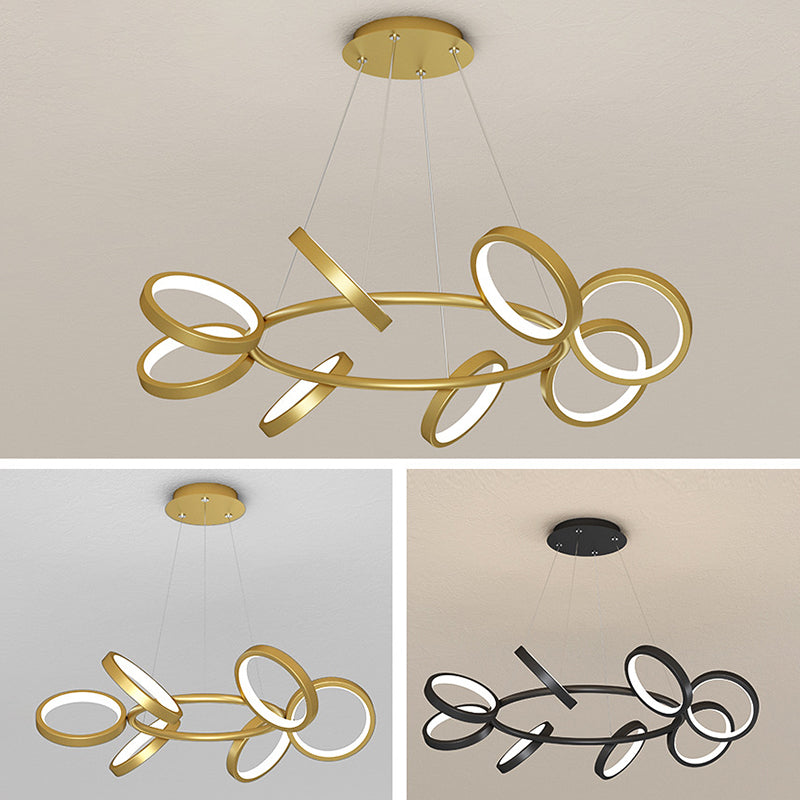 Simplicity Rotating Ring Shaped LED Chandelier Metal Living Room Hanging Light Fixture