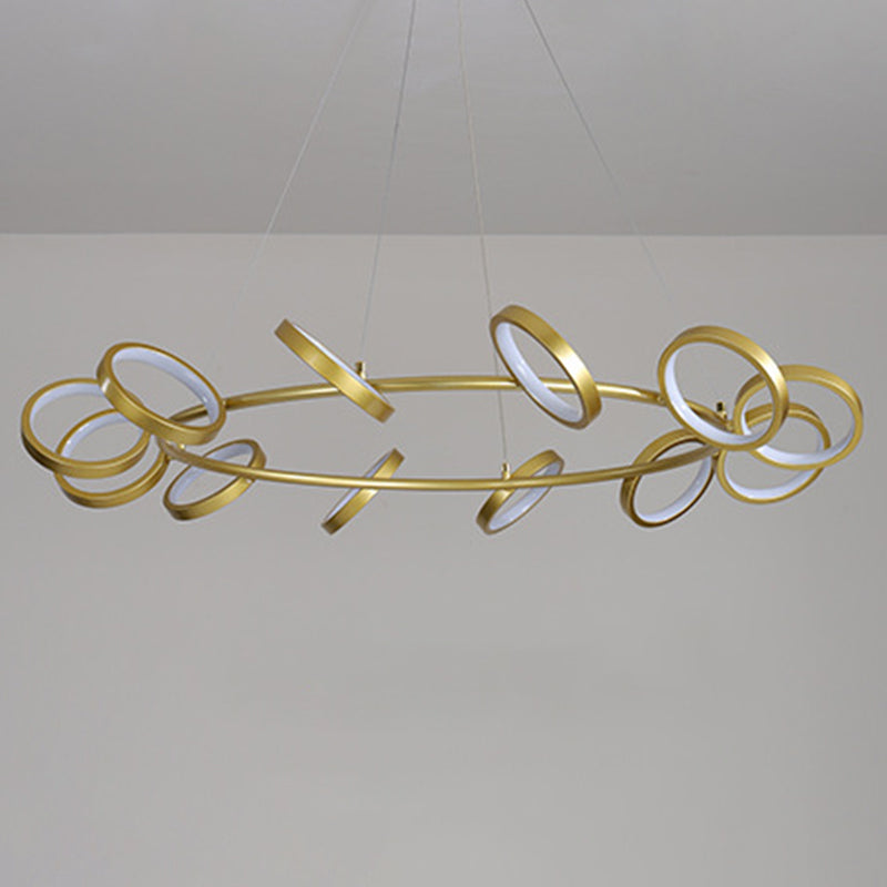 Simplicity Rotating Ring Shaped LED Chandelier Metal Living Room Hanging Light Fixture