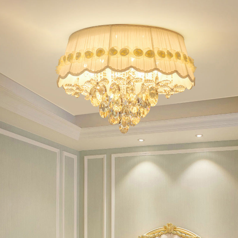 White Scalloped Flush Mount Light Simple Style 6/8 Heads Crystal Drop Ceiling Lighting