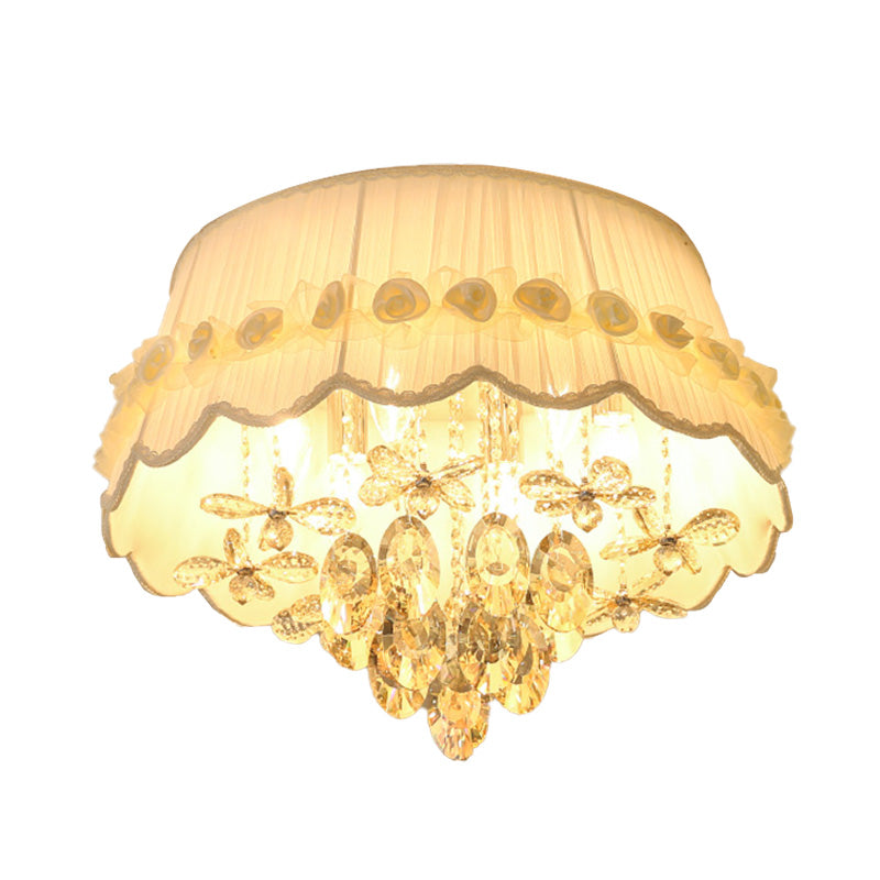 White Scalloped Flush Mount Light Simple Style 6/8 Heads Crystal Drop Ceiling Lighting