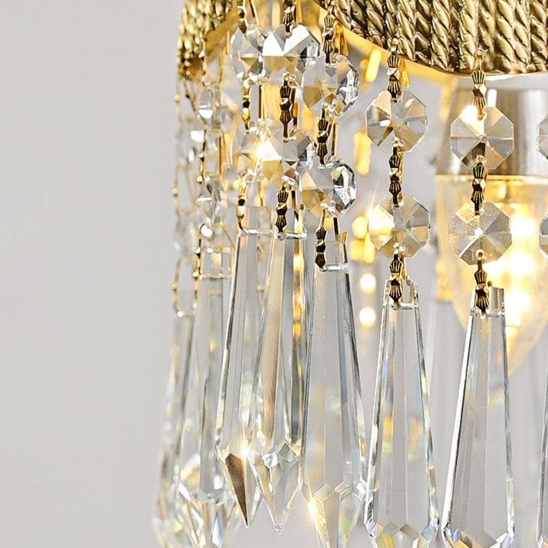 Vintage Brass Petal Relief Suspension Light avec des barres de cristal pendents 6,7 pouces de large entrée du couloir