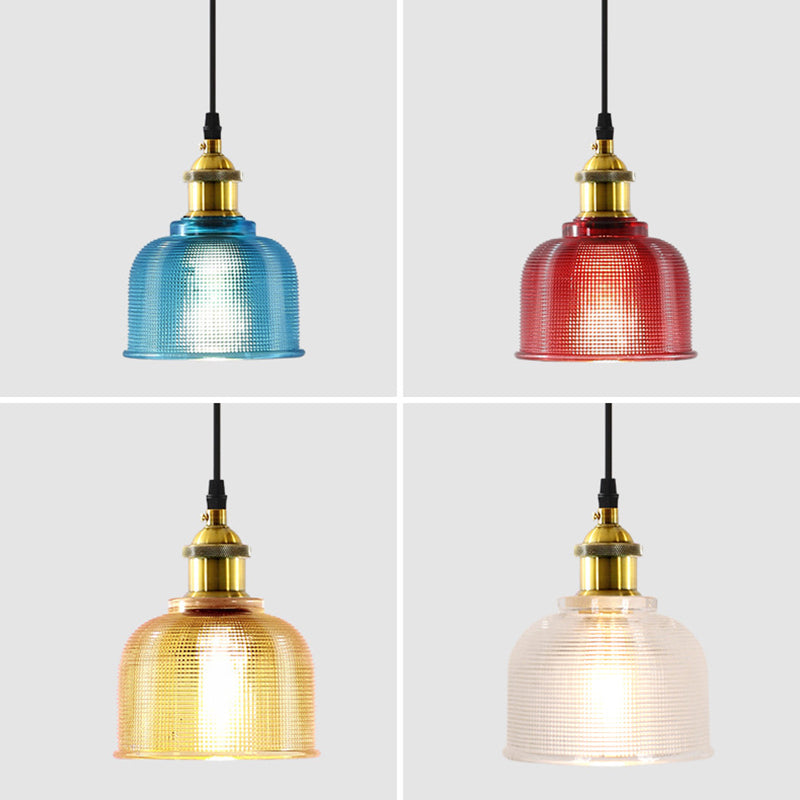 1 Light Pendant Lamp Vintage Industrial Bell Ribbed  Glass Hanging Lamp for Dining Room Table