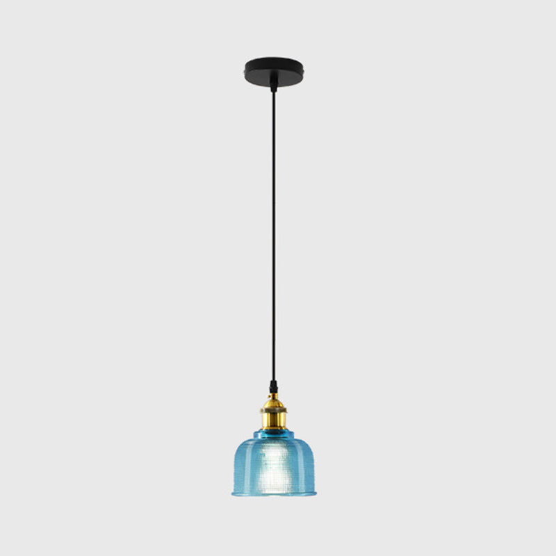 1 Light Pendant Lamp Vintage Industrial Bell Ribbed  Glass Hanging Lamp for Dining Room Table