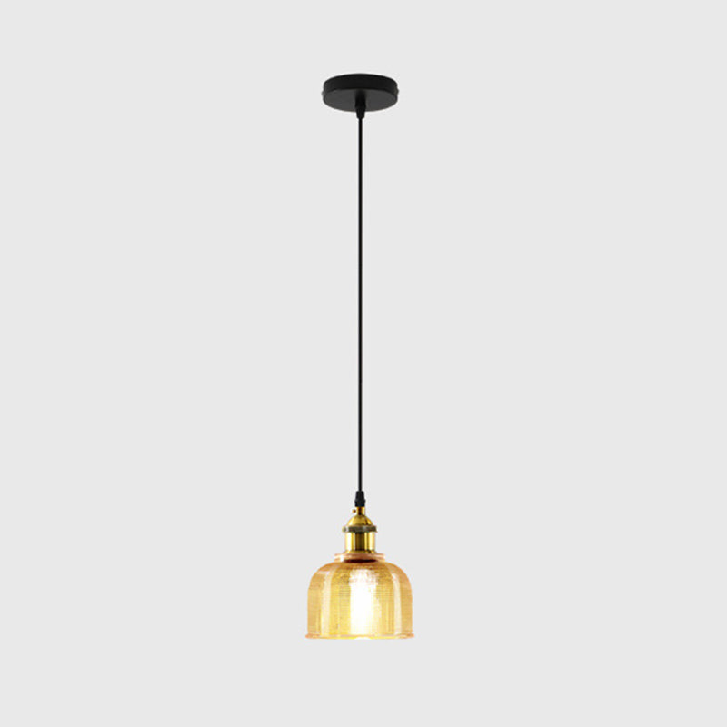 1 Light Pendant Lamp Vintage Industrial Bell Ribbed  Glass Hanging Lamp for Dining Room Table