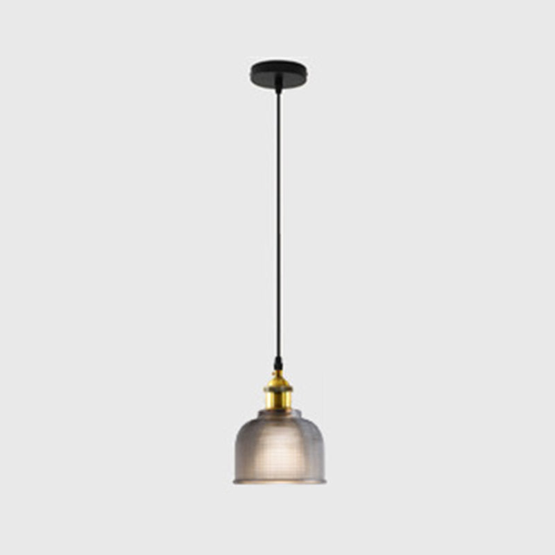 1 Light Pendant Lamp Vintage Industrial Bell Ribbed  Glass Hanging Lamp for Dining Room Table