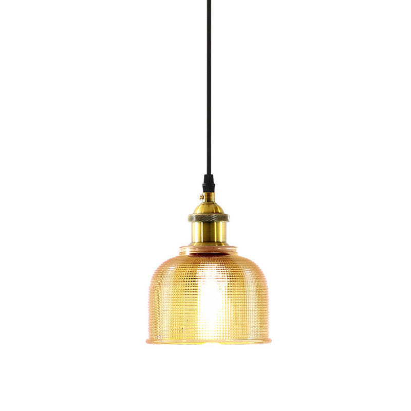 1 Light Pendant Lamp Vintage Industrial Bell Ribbed  Glass Hanging Lamp for Dining Room Table