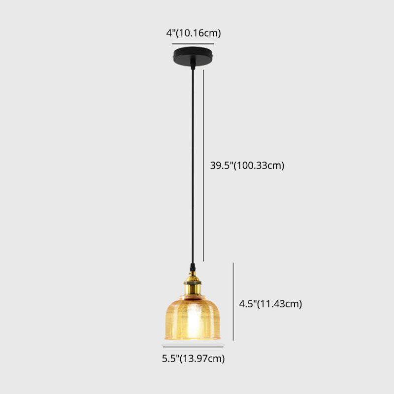 1 Light Pendant Lamp Vintage Industrial Bell Ribbed  Glass Hanging Lamp for Dining Room Table