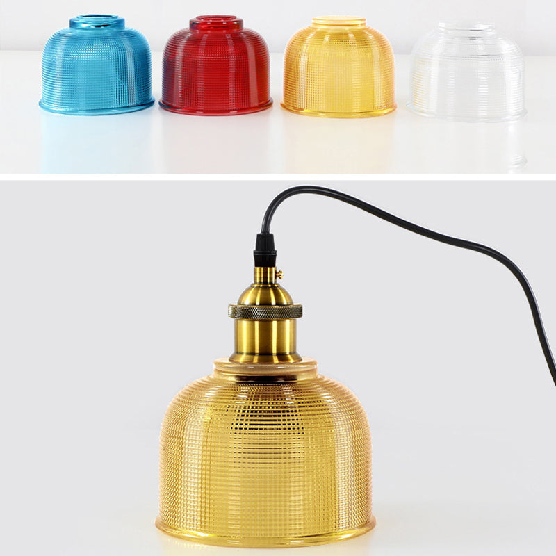 1 Light Pendant Lamp Vintage Industrial Bell Ribbed  Glass Hanging Lamp for Dining Room Table