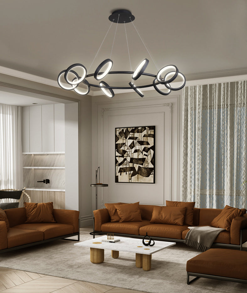 Simplicity Rotating Ring Shaped LED Chandelier Metal Living Room Hanging Light Fixture