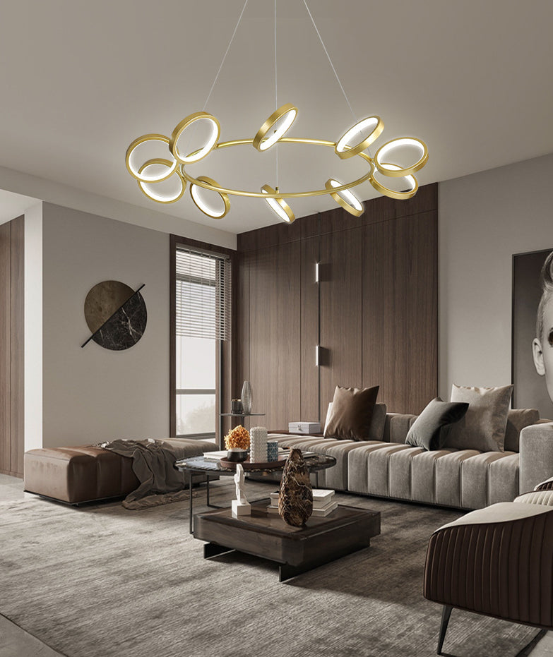 Simplicity Rotating Ring Shaped LED Chandelier Metal Living Room Hanging Light Fixture